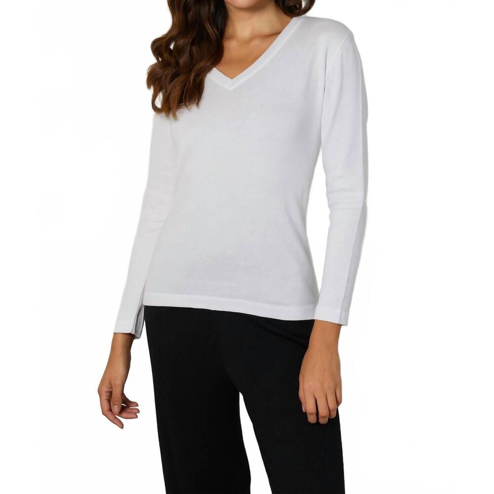 NEW ANGEL APPAREL long sleeve v-neck top in chalk